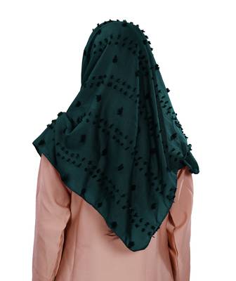 Cyan Color Pom Pom Viscose Cotton Arabian Scarf Hijab For Women 5