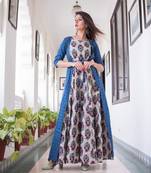 All Season Designer Blue With Multycolor Pure Maslin Gown