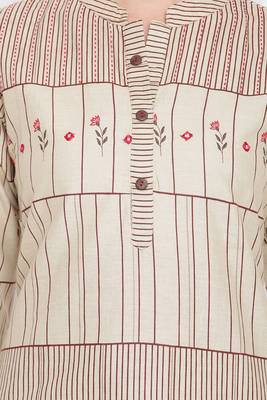 Women's mirror work Straight Cotton Beige Kurti With Palazzo Set 5
