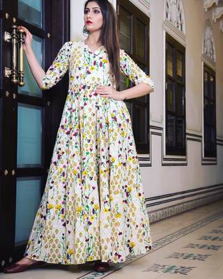 All Season Designer Cream Pure Maslin Gown 1