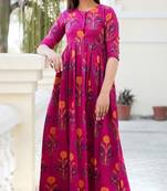 Designer Partywear Printed Pink Pure Maslin Gown