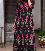 Designer Partywear Printed Black Pure Maslin Gown