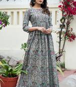 Designer Partywear Printed Light Cyan Pure Maslin Gown