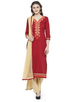 WINE EMBROIDERED Unstitched Dress Material 1