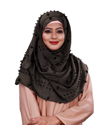 Metallic Grey Color Viscose Cotton Pom Pom Hijab Scarf 1