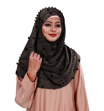Metallic Grey Color Viscose Cotton Pom Pom Hijab Scarf 2