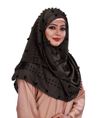 Metallic Grey Color Viscose Cotton Pom Pom Hijab Scarf 3