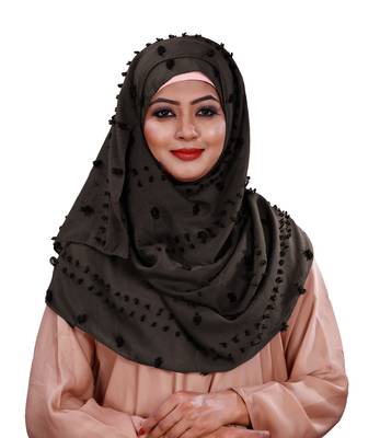 Metallic Grey Color Viscose Cotton Pom Pom Hijab Scarf 4
