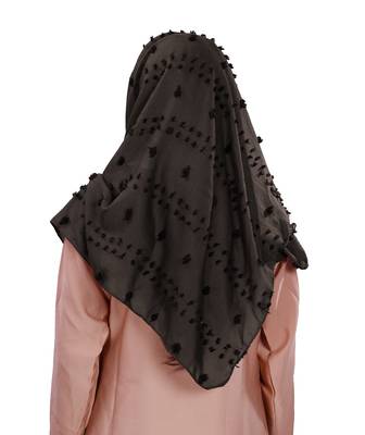 Metallic Grey Color Viscose Cotton Pom Pom Hijab Scarf 5