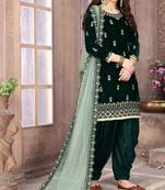 Dark-green embroidered velvet salwar
