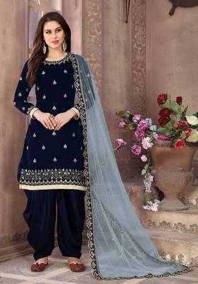 Dark-blue embroidered velvet salwar 1