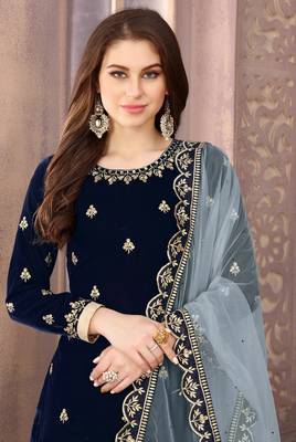 Dark-blue embroidered velvet salwar 2