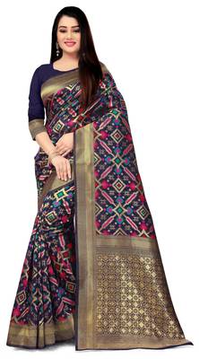 Blue hand woven silk blend saree with blouse 1
