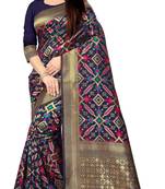 Blue hand woven silk blend saree with blouse