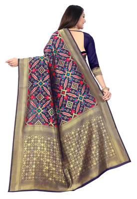Blue hand woven silk blend saree with blouse 2