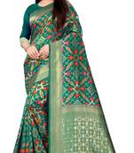 Green hand woven silk blend saree with blouse