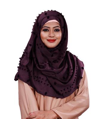 Purple Color Viscose Cotton Pom Pom Design Scarf Hijab 1