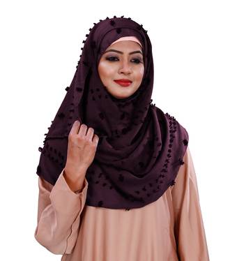 Purple Color Viscose Cotton Pom Pom Design Scarf Hijab 2