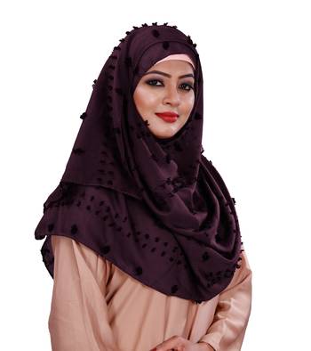 Purple Color Viscose Cotton Pom Pom Design Scarf Hijab 3