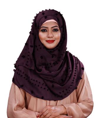 Purple Color Viscose Cotton Pom Pom Design Scarf Hijab 4