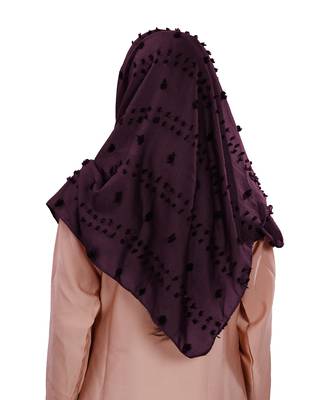 Purple Color Viscose Cotton Pom Pom Design Scarf Hijab 5