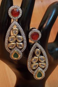 Ethnic Antique Stunning Kundan Zircon Fusion dangler Earrings