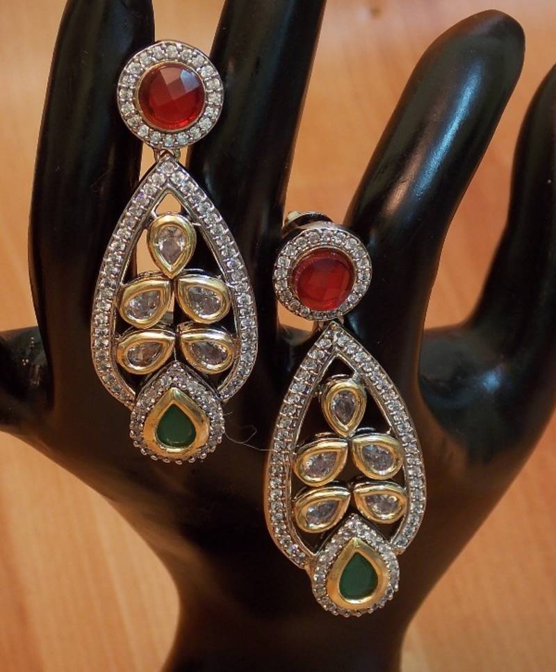 Ethnic Antique Stunning Kundan Zircon Fusion dangler Earrings