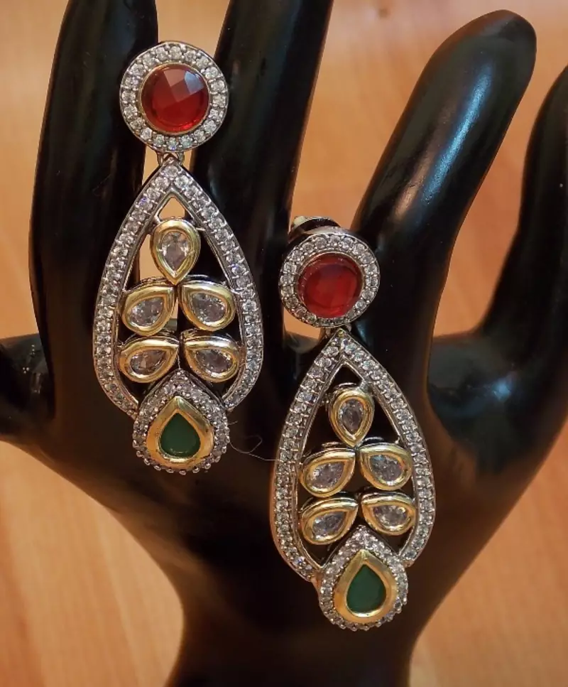 Ethnic Antique Stunning Kundan Zircon Fusion dangler Earrings