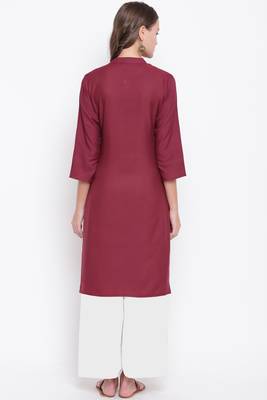 women's solid straight rayon wine color kurti with palazzo set 2