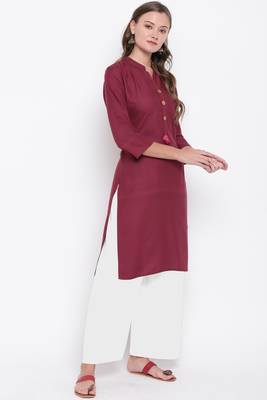 women's solid straight rayon wine color kurti with palazzo set 3