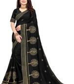 Black embroidered pure art silk sarees saree with blouse