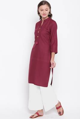 women's solid straight rayon wine color kurti with palazzo set 4