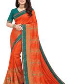Orange embroidered pure art silk sarees saree with blouse
