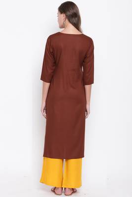 women's embroidered/solid straight rayon brown kurti 2