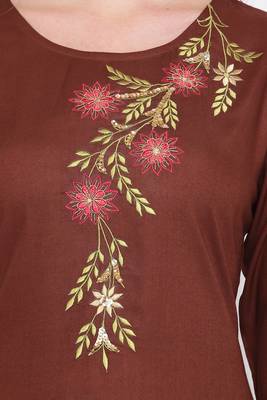 women's embroidered/solid straight rayon brown kurti 5