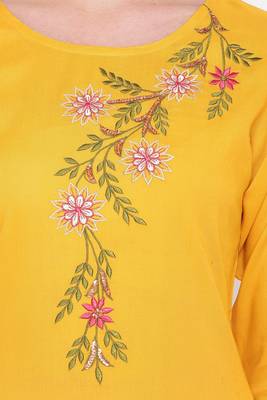 women's embroidered/solid straight rayon yellow kurti 5