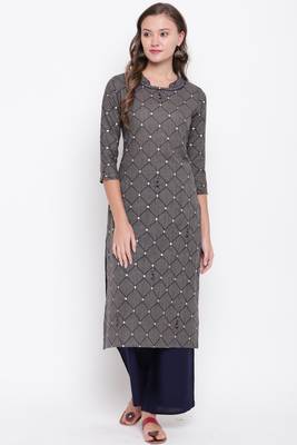 women's embroidered/printed straight cotton grey kurti with palazzo set 1