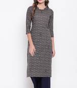 women's embroidered/printed straight cotton grey kurti with palazzo set