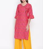 women's Printed straight cotton red kurti with palazzo set