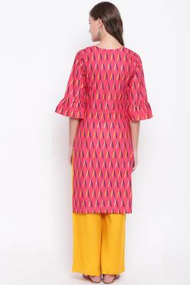 women's Printed straight cotton red kurti with palazzo set 2