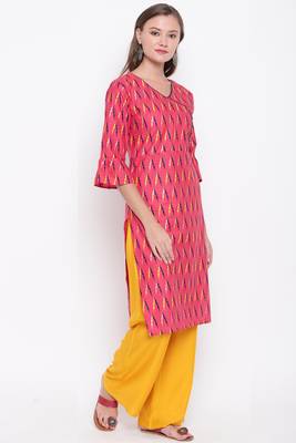 women's Printed straight cotton red kurti with palazzo set 3