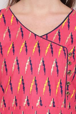 women's Printed straight cotton red kurti with palazzo set 5