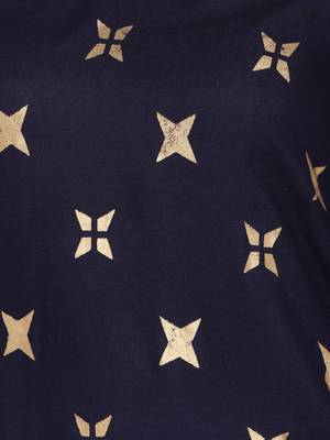 Navy Gold Printed Round neck Bishop Sleeve Knee long Rayon Straight Kurta & Kurti for Women 7