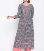 women's printed anarkali cotton grey kurti with palazzo set
