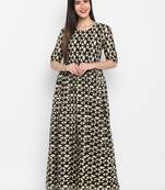 Black Printed Round neck Ankle long Cotton Anarkali Kurta & Kurti for Women