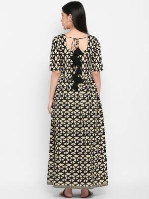 Black Printed Round neck Ankle long Cotton Anarkali Kurta & Kurti for Women 3