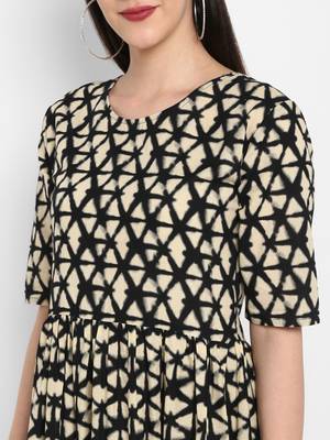 Black Printed Round neck Ankle long Cotton Anarkali Kurta & Kurti for Women 6