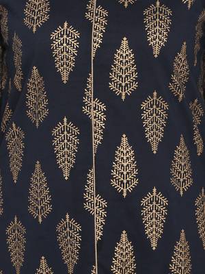 Black Gold printed V-neck Knee long Cotton Straight Kurta & Kurti for Women 7