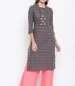women's embroidered straight cotton grey kurti with palazzo set