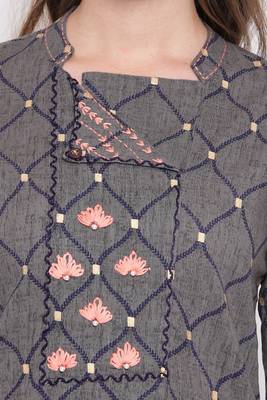 women's embroidered straight cotton grey kurti with palazzo set 5